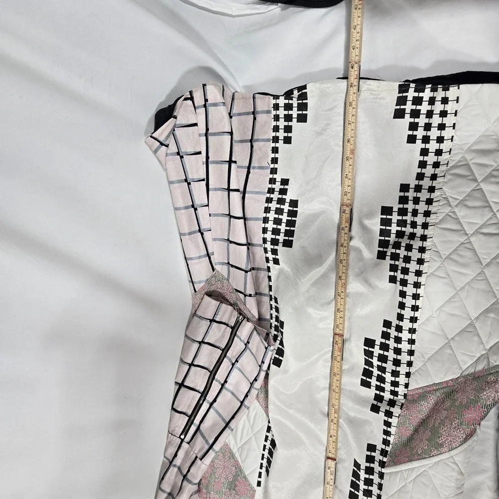 Custo Barcelona Quilted Patchwork Grid Print Art Summer Trenchcoat | Size US 8 - Picture 9 of 14